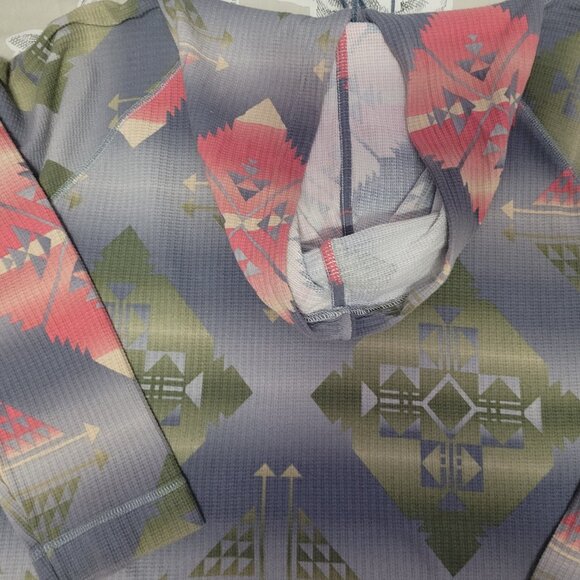 Chaps Blue/Green/Peach Cotton Pull Over Hooded Sweatshirt/Top Medium EUC - Picture 7 of 8